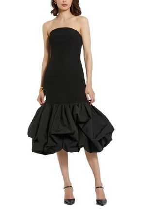 Mac Duggal Womens Crepe Strapless Midi Dress With Taffeta Bubble Hem in Black at Nordstrom, Size 10