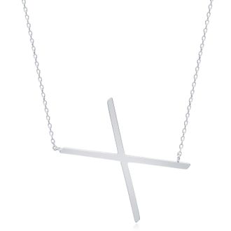 MAX + STONE Sterling Silver Large Sideways Block Letter Initial with Extendable Cable Chain, 16 to 18 inches