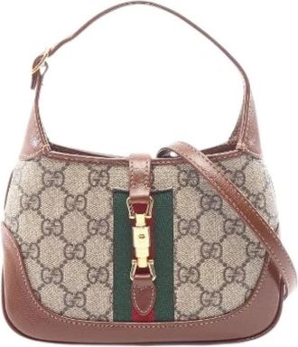 Gucci Pre-owned Jackie 1961 GG Supreme Coated Canvas 2way Handbag - Dames - Vintage Schoudertas - Bruin - ONE Size - Leer - Vintage