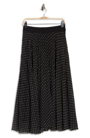 Elie Tahari Dot Print Chiffon Pleated Midi Skirt in Black Ground White Dots at Nordstrom Rack, Size X-Small