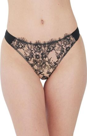 Skarlett Blue Entice Lace Front Thong in Black/nylon at Nordstrom, Size X-Large