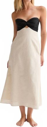 Crescent Emery Front Twist Midi Dress In Black/oatmeal