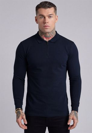 Siksilk Hombres Azul Marino Manga Larga Zip Polo Camiseta L