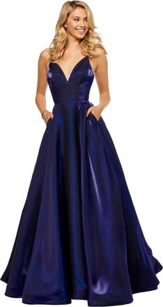 Sherri Hill Spaghetti Strap Gown In Navy