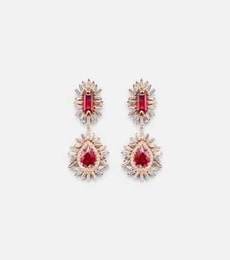 Suzanne Kalan Doublet 18kt rose gold drop earrings with rubies and diamonds