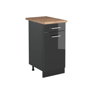 Vicco Mueble Bajo De Cocina R-line, Antracita Alto Brillo/antracita, 40 Cm Encimera Roble Dorado, Vicco