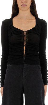 Self Portrait Black Solid Scoop Neck Top