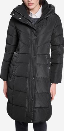 Cole Haan Womens Taffeta Down Coat with Knit Collar - Black Size Medium