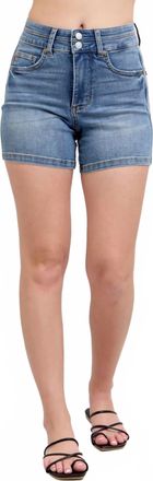 Judy Blue High Waist Tummy Control Cool Denim Double Waistband Shorts In Blue