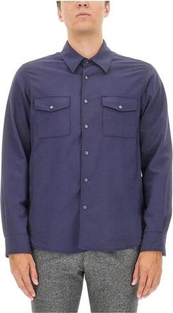 Aspesi Wollen Blend Regular Fit Double Overhemd - Heren - Casual Overhemden - Blauw - M - Wol - Overhemden