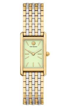 Tory Burch The Eleanor Slim Tank Bracelet Watch, 20mm x 34mm in Two Tone/Mint at Nordstrom