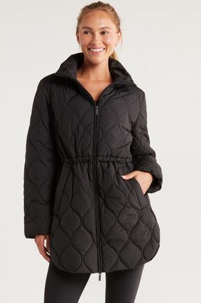 Zella Skyline Longline Quilted Jacket in Black at Nordstrom, Size Xx-Large