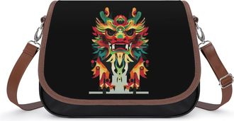 Generic Colorful Traditional Chinese Dragon Crossbody Bags for Women Fashion Leather Shoulder Handbags With Adjustable Strap