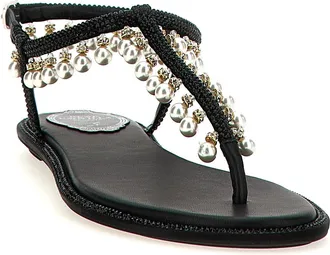 Rene Caovilla Womens Black Viscose Flat Sandals