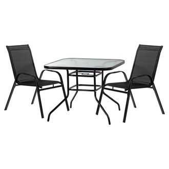 Harbour Housewares 2 Person Garden Furniture Set 90 x 90cm Black | Size: 90 x 90 cm
