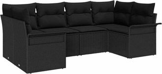 vidaXL Garden Sofa Set with Cushion 6 pcs Black Poly rattan vidaXL