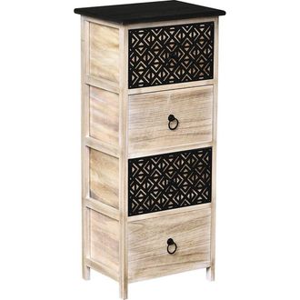 Tendance Paulownia Mdf 4 Cajones Con Tiradores Redondos De Metal -naturel Grabado Negro - Tendance