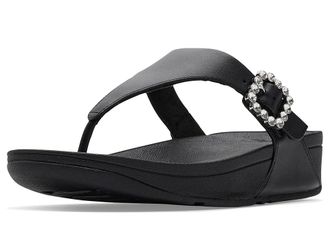 FitFlop Lulu Crystal-Buckle Leather Toe-Post Sandals Womens Sandals All Black : 11 M (B)