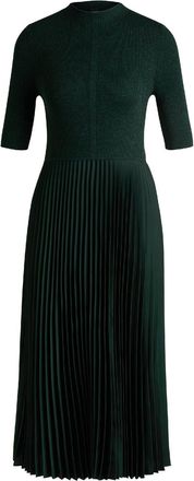 HUGO BOSS Womens Fireanami Mock Neck Short Sleeve Midi Dress in Open Green - Size 12 UK