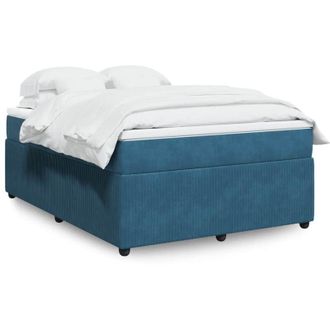 vidaXL Cama Box Spring Con Colch&oacute;n Terciopelo Azul Oscuro 140x190 Cm Vidaxl