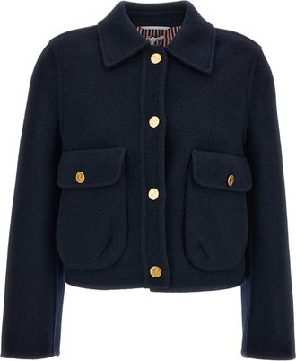Thom Browne Blue Cropped Bell-Sleeve Tailored Wool Jacket