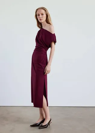 Mango Vestito asimmetrico increspato bordeaux - Donna - XS - MANGO