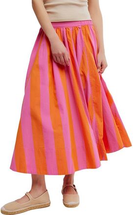Free People Lowen Stripe Cotton Midi Skirt in Pink Combo at Nordstrom, Size X-Large