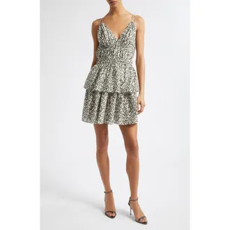 Derek Lam Theodore Clover Print Minidress in Marshmallow/Mermaid at Nordstrom, Size X-Large