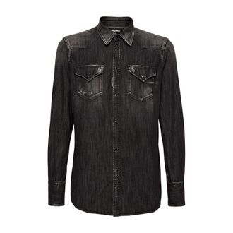 Dsquared2 Dark Wash Denim Overhemd - Heren - Spijkeroverhemden - Zwart - XL - Denim - Overhemden