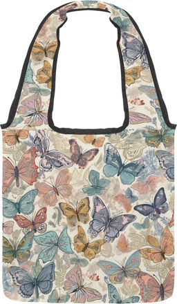 Generic Hand Drawn Colorful Butterfly Pattern Reversible Canvas Shoulder Tote - Double-Sided Print, 12oz Cotton, 27cm Drop, Fold-Flat Bag for Travel, Shopping