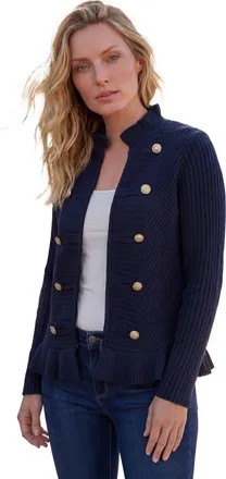 Roaman's Plus Size Military Inspired Ribbed Cardigan Sweater in Navy at Nordstrom, Size Small