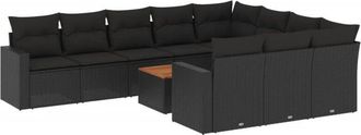 vidaXL Set De Sof&aacute;s De Jard&iacute;n 11 Pzas Y Cojines Rat&aacute;n Sint&eacute;tico Negro Vidaxl