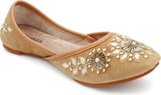 Fuchsia Whistledown Embroidered Jutti Flat in Gold at Nordstrom, Size 11