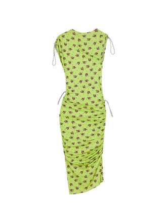 Coperni Green Floral Print Ruched Midi Dress