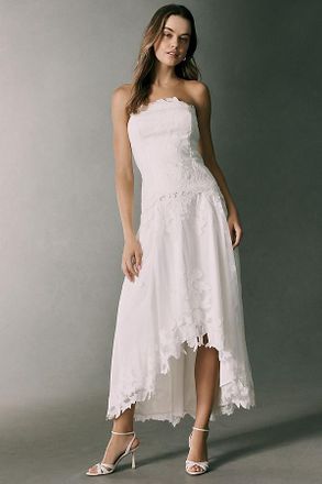 BHLDN Strapless Lace High-Low Maxi Dress