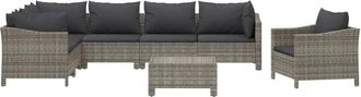 vidaXL Set De Muebles De Jard&iacute;n 8 Pzas Y Cojines Rat&aacute;n Sint&eacute;tico Gris Vidaxl