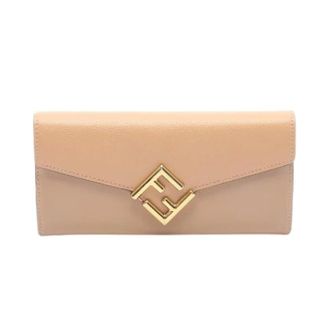 Fendi Pre-owned Wallets, female, Beige, Size: ONE SIZE Pre-owned FF Diamond Leather Long Bifold Wallet