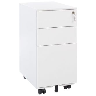 Beliani Armario De Almacenamiento De Metal Blanco Con 3 Cajones Ruedas Con Cerradura Con Llave Estilo Industrial Moderno Bolsena Ii