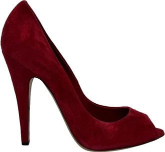 Casadei Peep-Toe Pumps in Burgundy Suede