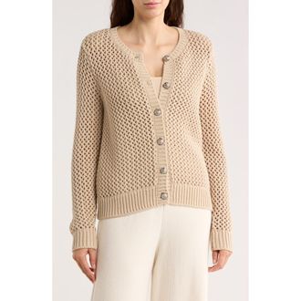 DKNY Open Stitch Cotton Blend Cardigan in Pebble at Nordstrom Rack, Size X-Large