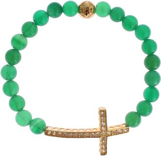 Nialaya Jade Stone gold CZ Cross 925 Womens Bracelet