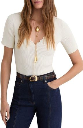 Reiss Marcy Scalloped Rib Knit Top in Ivory at Nordstrom, Size X-Small