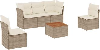 vidaXL Vidaxl - Juego De Sof&aacute;s Jard&iacute;n Con Cojines 6 Pzas Rat&aacute;n Sint&eacute;tico Beige