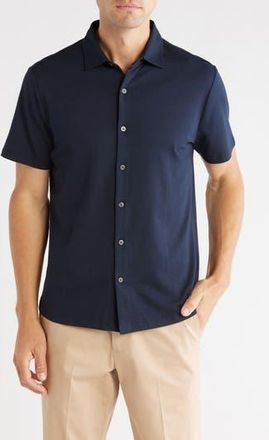 Robert Barakett Glensea Short Sleeve Button-Up Knit Shirt in Dark Caspian at Nordstrom Rack, Size Medium