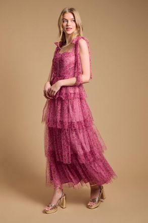 Oasis Womens Tiered Tie Strap Maxi Dress - Pink - Size 12 UK
