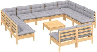 vidaXL Muebles De Jard&iacute;n 12 Pzas Y Cojines Gris Madera Maciza De Pino Vidaxl
