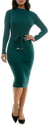 Nina Leonard Mock Neck Long Sleeve Midi Dress in Emerald at Nordstrom Rack, Size X-Large