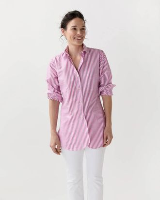 Ann Mashburn Boyfriend Shirt In Pink/white Stripe Chambray