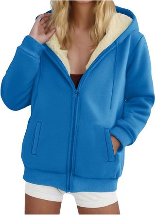 Generic Full Zip Hooded Jackets for Women UK, Ladies Hoodies with Zip, Warm Sherpa fleece Lined Coat with Pockets, Womens Teddy Fleece Hoodie Sweatshirts