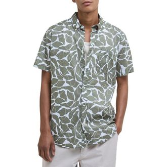 Barbour Spillroad Leaf Print Short Sleeve Cotton Button-Down Shirt in Light Moss at Nordstrom Rack, Size Xx-Large